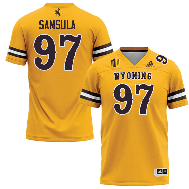 Wyoming Cowboys #97 Lucas Samsula College Football Jerseys Stitched-Gold